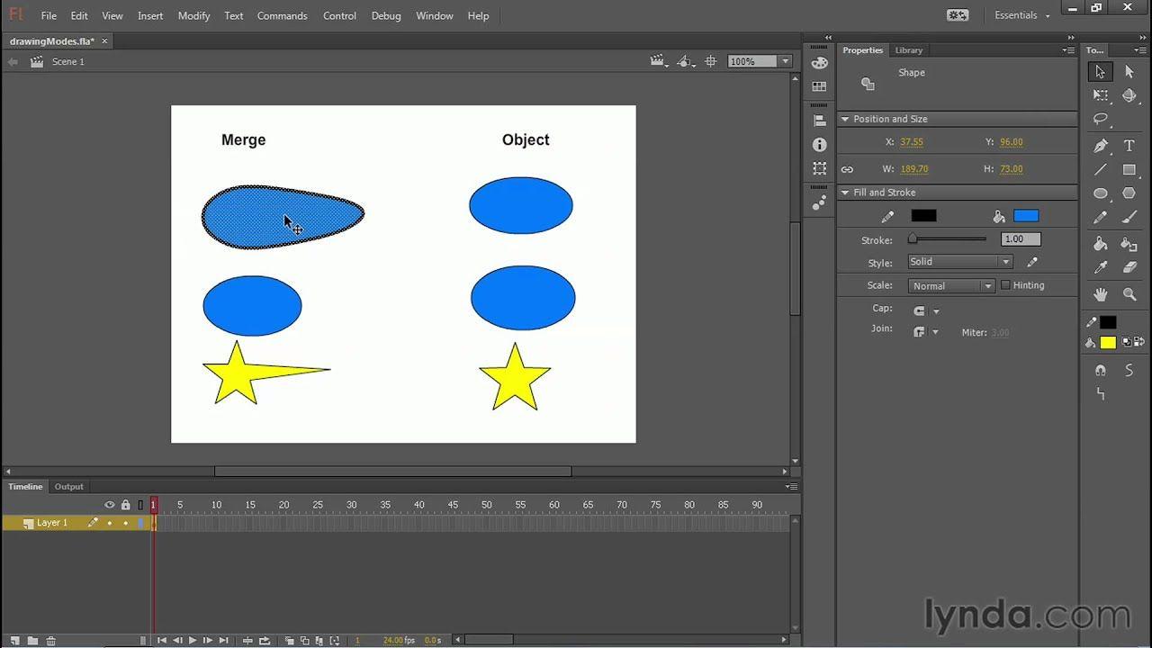 Flash CC Logo - Flash CC tutorial: Creating shapes in Merge and Object drawing modes ...