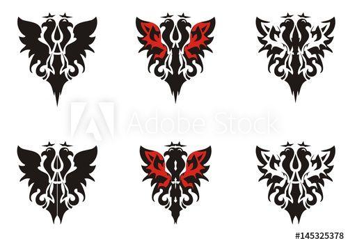 Red Double Headed Eagle Logo - Two Headed Eagle Symbols. Heraldic Eagle Icons With Crowns In Red