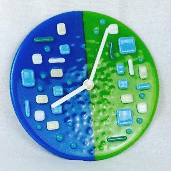 Lime Green and Blue Logo - Ann J Glass Art - Lime Green Blue Circular Wall Clock C11