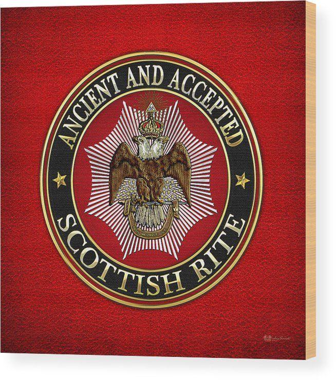 Red Double Headed Eagle Logo - Scottish Rite Double Headed Eagle On Red Leather Wood Print By Serge