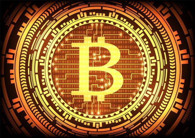 Gold Bitcoin Logo - Abstract technology bitcoins logo and gear gold background. Vector