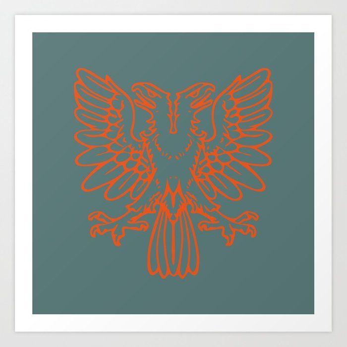 Red Double Headed Eagle Logo - Red Double Headed Eagle On Gray Background Art Print By Reshataliyev