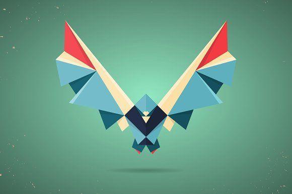 Dove in Triangle Logo - Colourful origami pigeon or dove