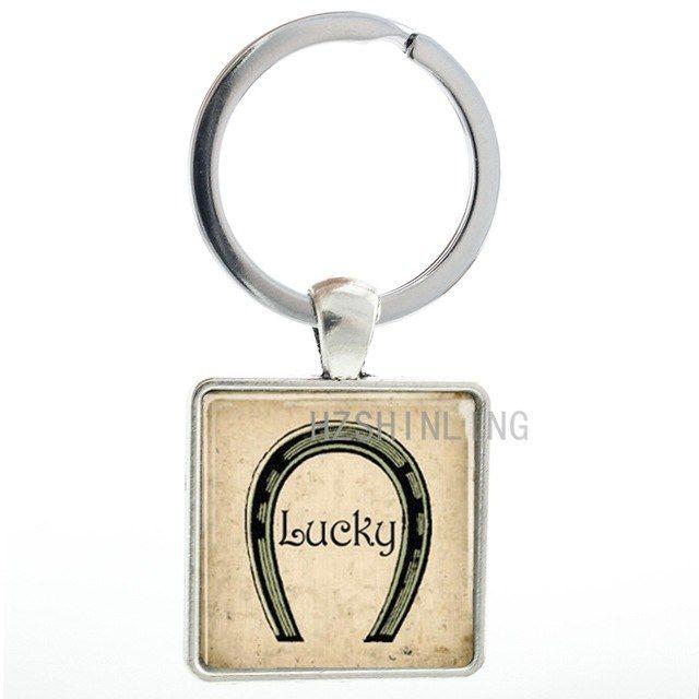 Lucky Horseshoe Logo - Vintage Lucky Horseshoe square pendant keychain antique style Lucky