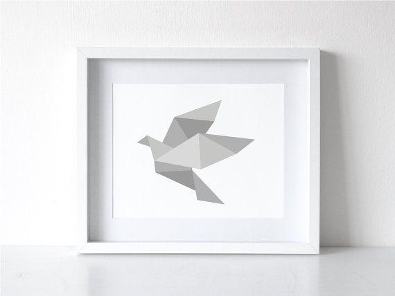 Dove in Triangle Logo - Origami Dove Print, Geometric Bird Wall Print, Printable Origami Art ...