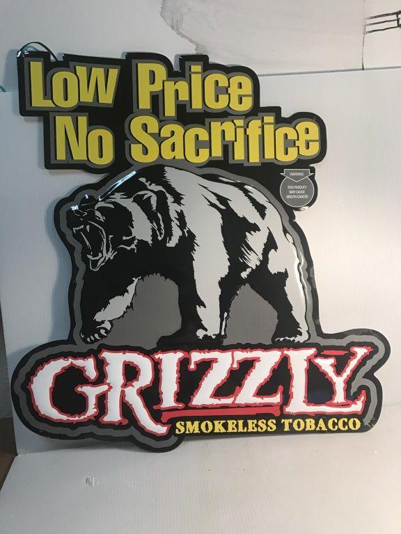 Grizzly Tobacco Logo - NOS Grizzly Tobacco Metal Advertising Sign | HiBid Auctions