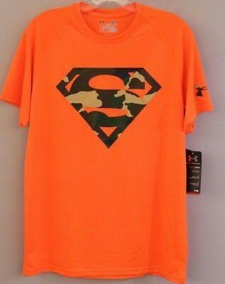 Orange Camo Superman Logo - UNDER ARMOUR SIZE S LOOSE FIT Mens Neon Orange Camo Superman