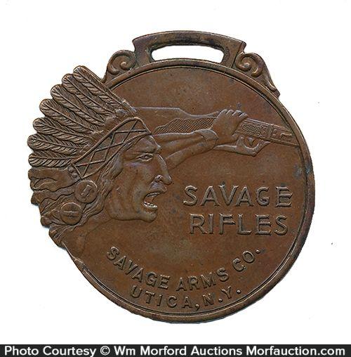 Savage Rifle Indian Logo - Antique Advertising. Savage Arms Co. Watch Fob • Antique Advertising