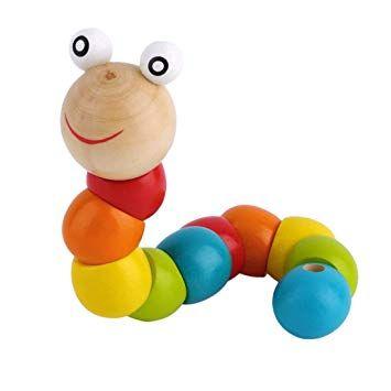 Wiggly Worm Logo - Swiftswan Wooden Twisty Wiggly Worm Multicolour Sensory Wood Bead