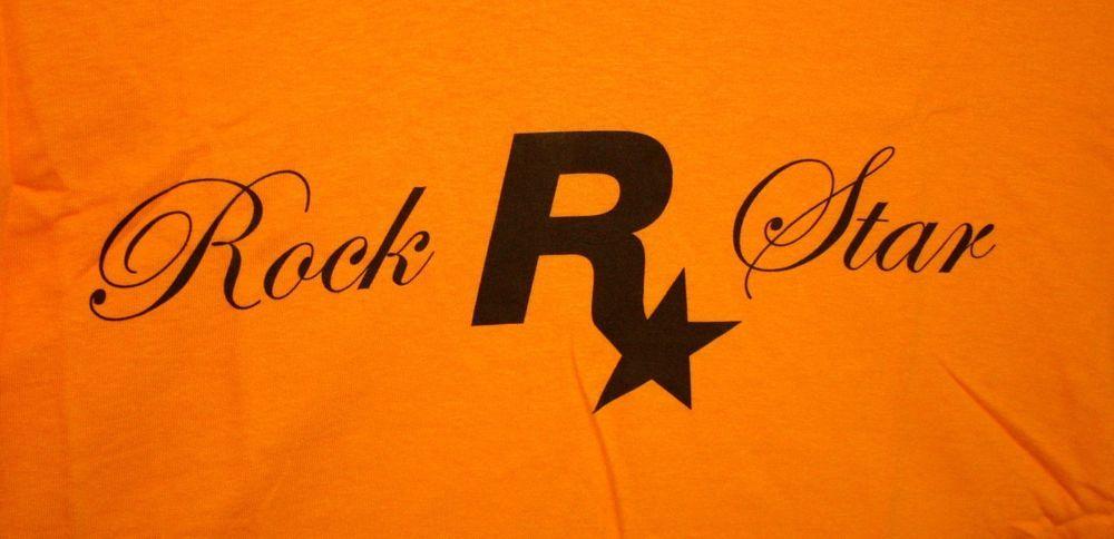 R and a Yellow Star Logo - Bright Yellow Rock Star Video Game Logo Promo T Shirt NOS Unused Sz