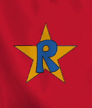 R and a Yellow Star Logo - red Kids Cape with yellow star and blue R Adult and Kids