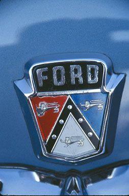 Red White Car Logo - Stock Photo of ford red white blue hood emblem 1954 sedan classic ...