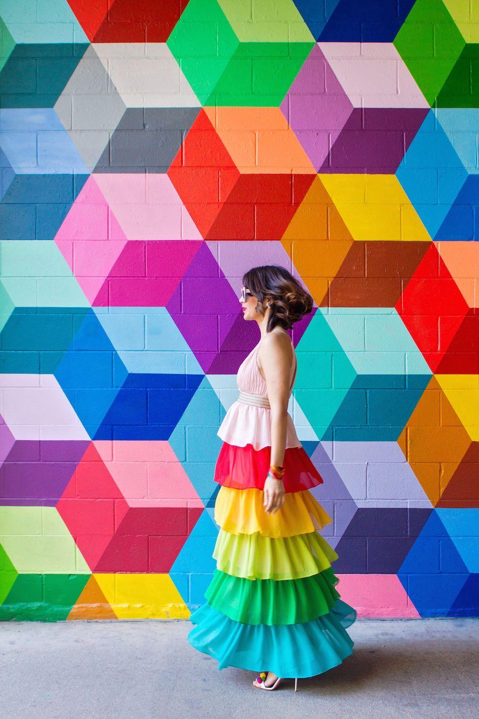 Pentagon Circle Rainbow Logo - Your Guide to The Best Colorful Walls in Dallas. Let's Go RN