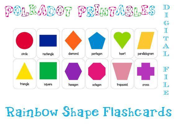 Pentagon Circle Rainbow Logo - Printable Shape Flashcards Set of 12 Instant Download | Etsy