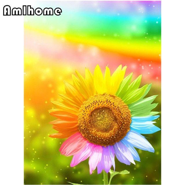 Rainbow Sunflower Logo - DIY 5D Diamond Painting Cross Stitch Diamond Embroidery Diamond ...