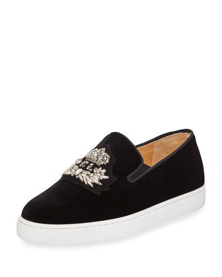 Louboutin Logo - Christian Louboutin Logo Boat Velvet Skate Sneakers