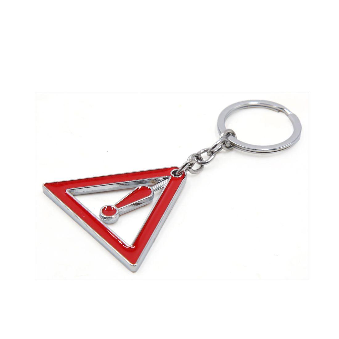 Silver Car with Red Triangle Logo - Portable Red Triangle Warning Sign Design Key Ring Keychain for Car