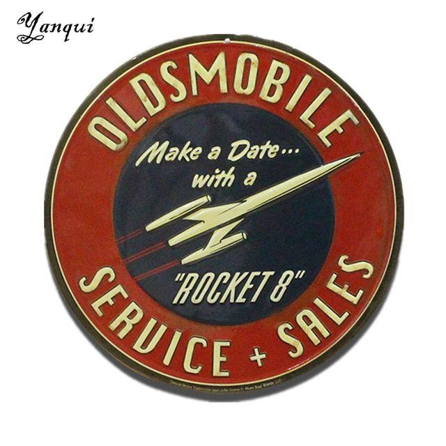 Oldsmobile Rocket Logo - Oldsmobile Make A Date With A Rocket 8 Metal Tin Signs Retro Round ...