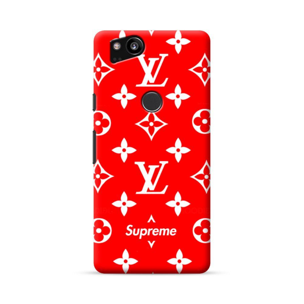 Two Louis Vuitton Supreme Logo - Classic Red Louis Vuitton Monogram x Supreme Logo Google Pixel 2 ...