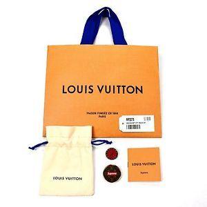 Two Louis Vuitton Supreme Logo - NWT Louis Vuitton x Supreme City Badge Pins LV Monogram Red Box Logo ...