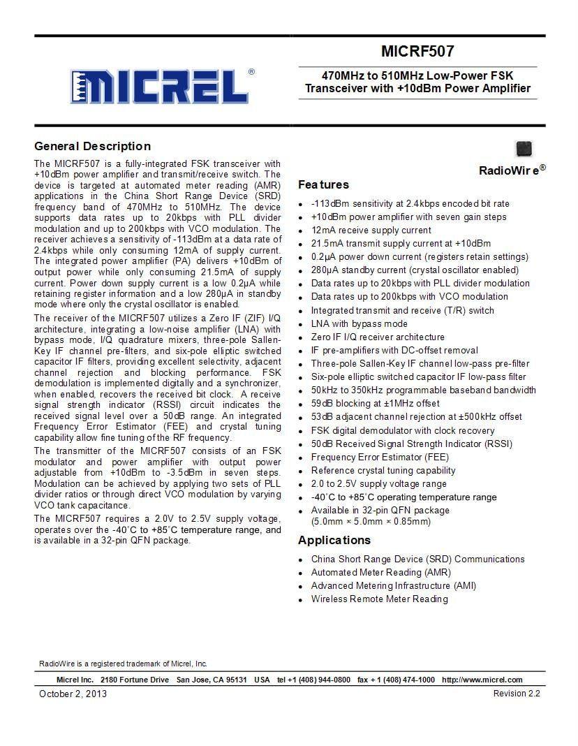 Micrel Inc Logo - Microchip Technology / Micrel RF Transceiver