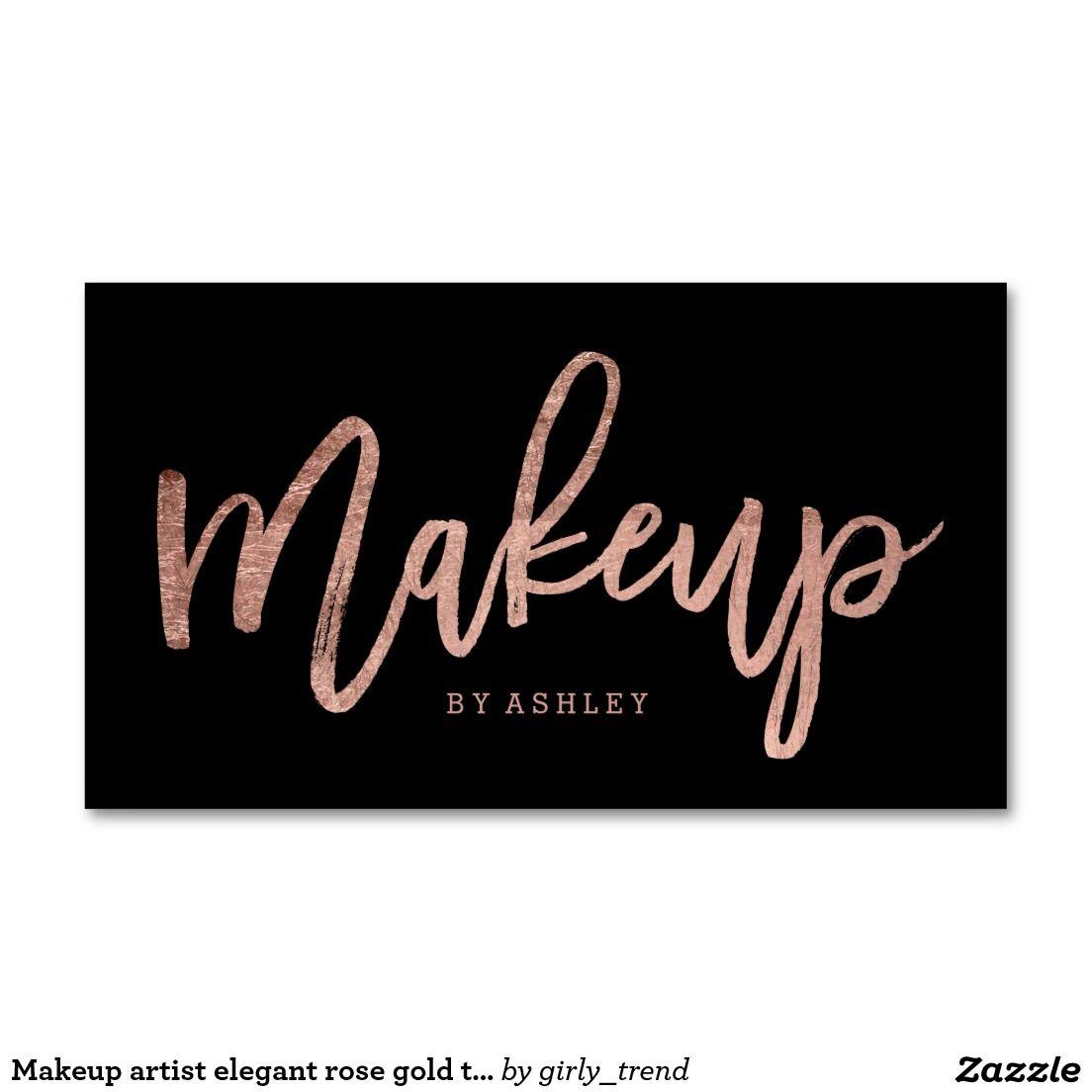 Rose Gold and Black Logo - Makeup artist elegant rose gold typography black business card