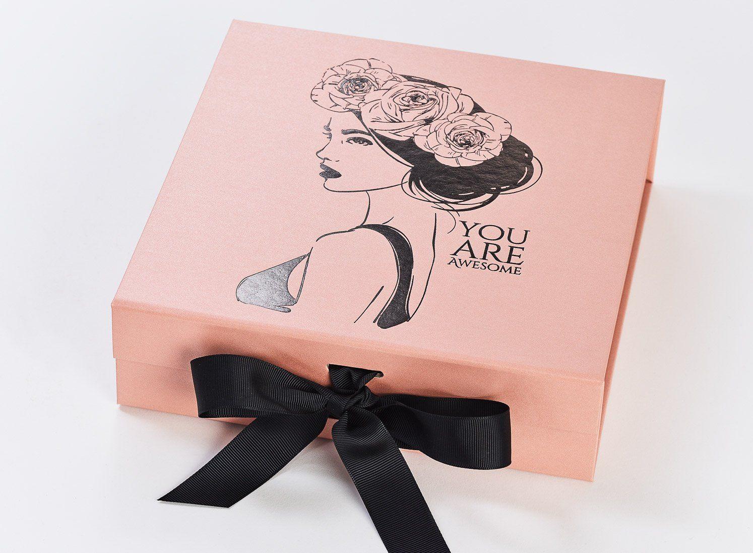 Rose Gold and Black Logo - Rose Gold Medium Gift Boxes with changeable ribbon