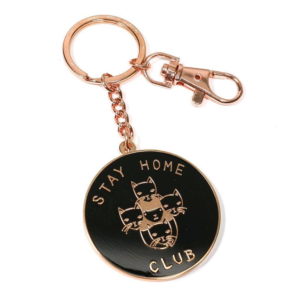 Rose Gold and Black Logo - Stay Home Club Logo Keyring in Black