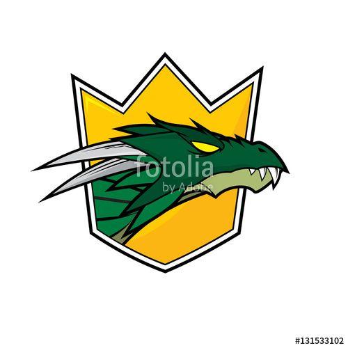 Green Yellow Shield Logo - Dragon Head Vector on Yellow Shield