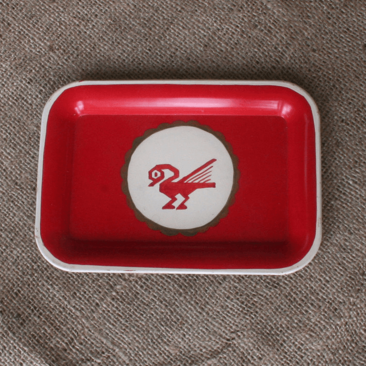 Painted Red V Logo - Hand Painted Metal Tray V