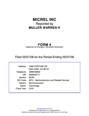 Micrel Inc Logo - Fillable Online MICREL INC FORM 4 Statement of Changes in Beneficial