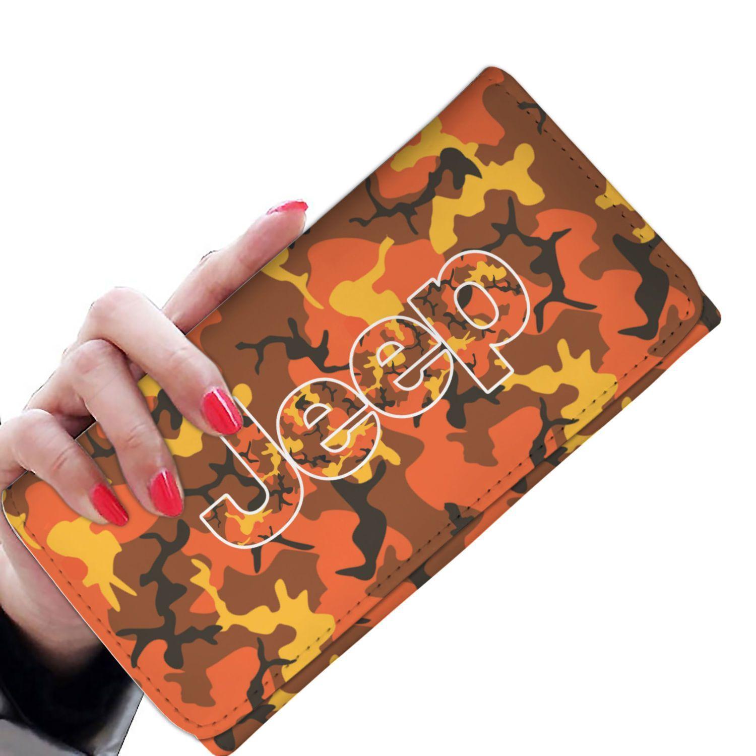 Orange Jeep Logo - Orange Camouflage Jeep Logo Womens Wallet – turtlepro.co