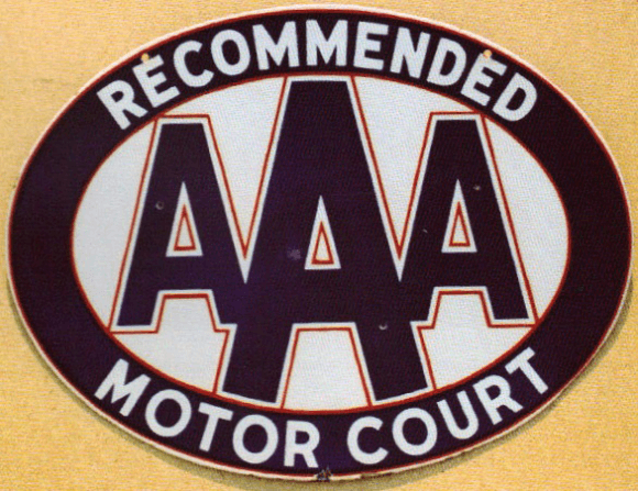 Red White Blue Oval Logo - Oval sign depicts the Motor Court in Recommended. Red, White