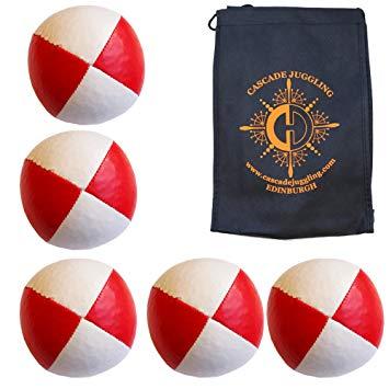 Red Ball White with X Logo - 5 x Pro 120g Thud Juggling Balls & Bag - Set of 5 Juggling Balls ...