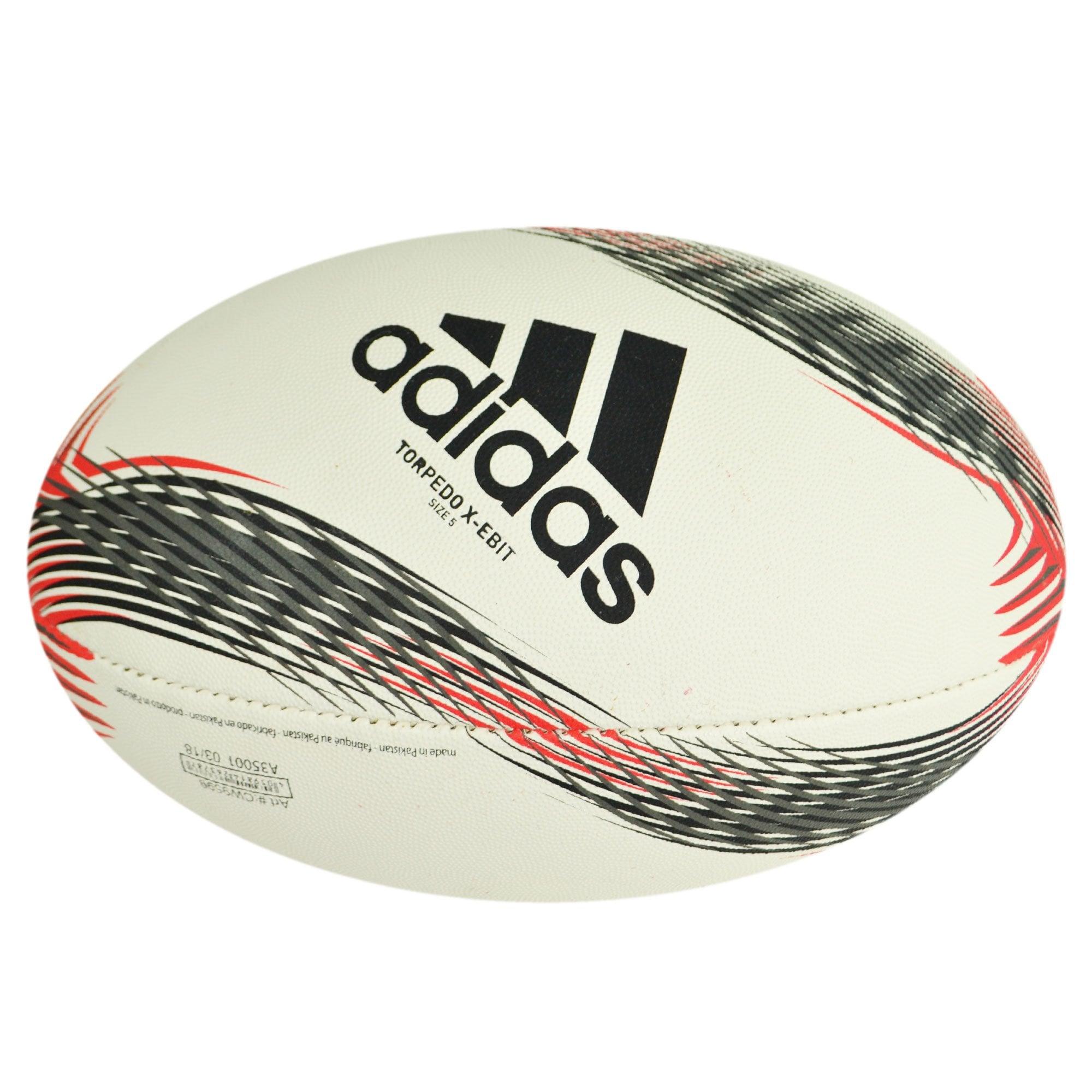 Red Ball White with X Logo - Torpedo X-Ebit Rugby Ball - White, Black and Red
