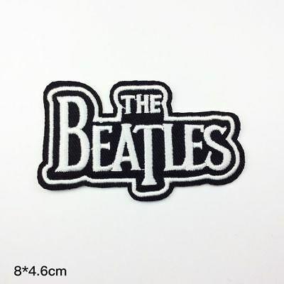 The Beatles Black and White Logo - THE BEATLES BLACK White Drop T Logo Band EMBROIDERED Iron On/Sew On ...