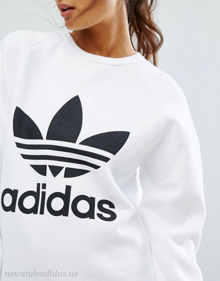 Adidas Clothing Logo - Glamour Sweatshirt Adidas White Women Oversized With Trefoil Logo