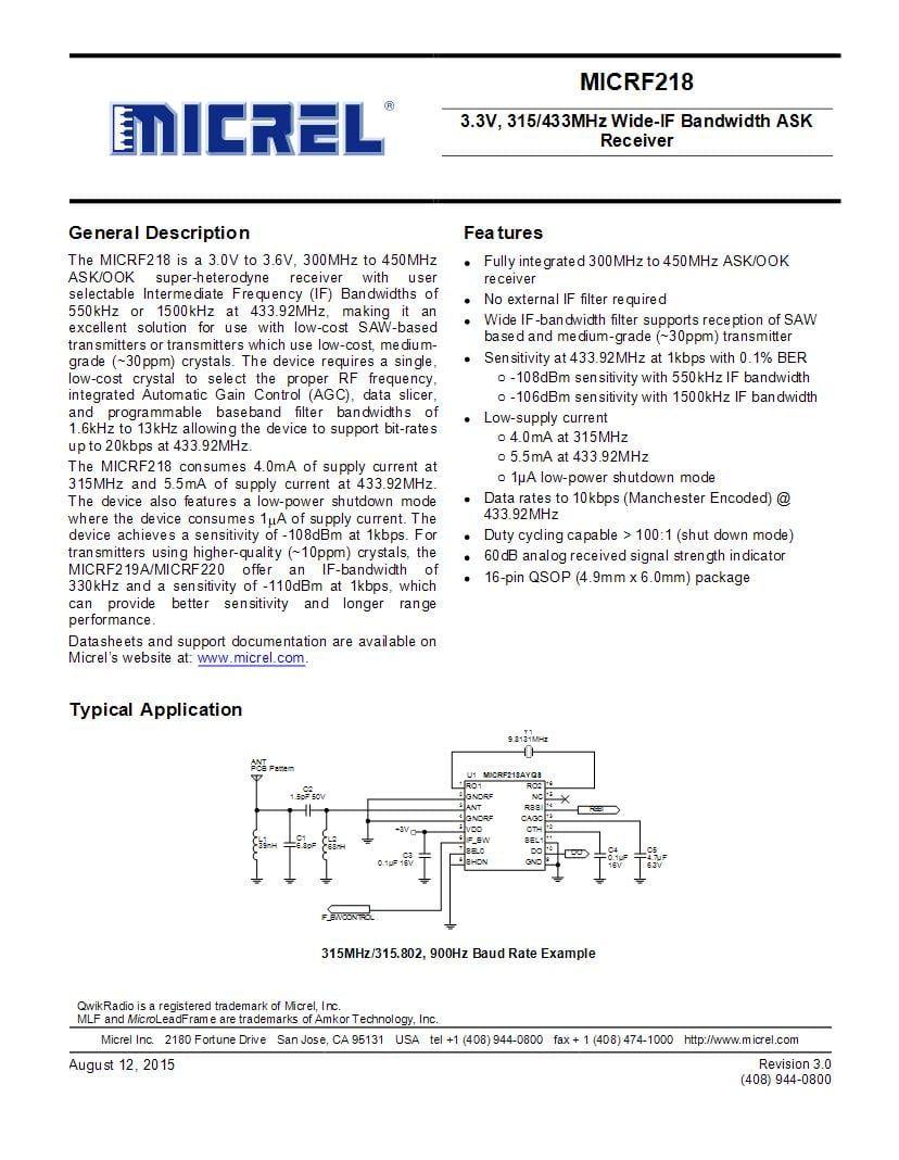 Micrel Inc Logo - Microchip Technology / Micrel RF Receiver