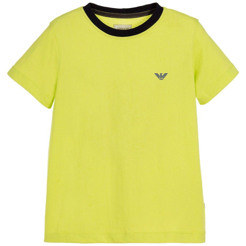 Lime Eagle Logo - ARMANI JUNIOR Boys Lime Green Cotton Eagle Logo T Shirt. Armani