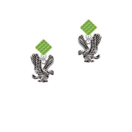Lime Eagle Logo - Large Eagle - Mascot Lime Green Crystal Diamond-Shape Earrings ...