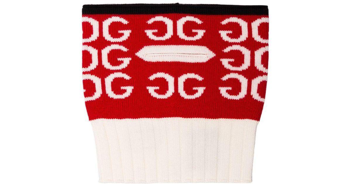 All Red and White Logo - Gucci Red And White Logo Intarsia Wool Neck Scarf in Red for Men - Lyst