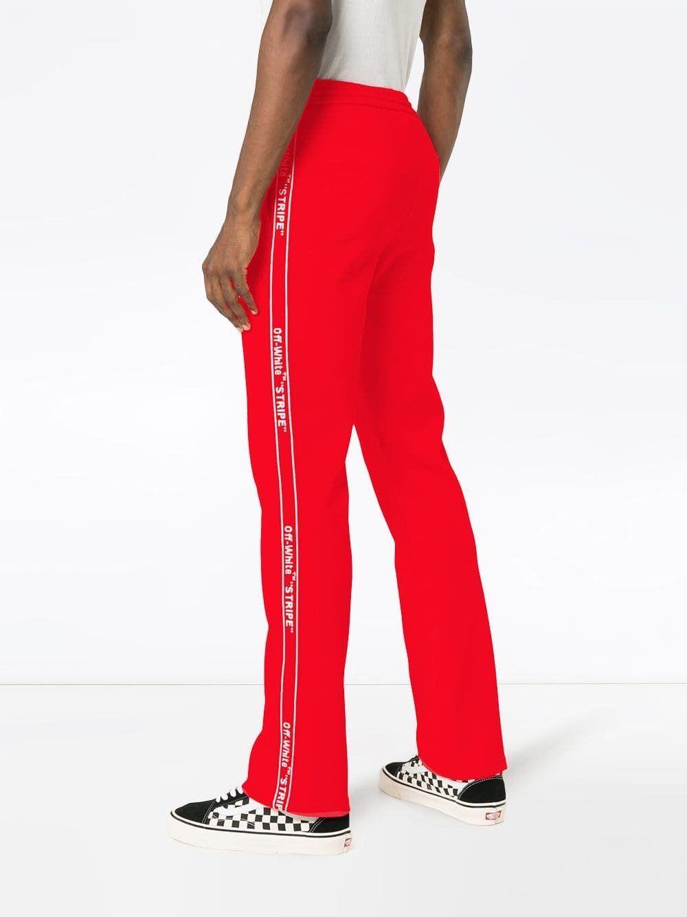 All Red and White Logo - Off White Logo Tape Straight Leg Trackpants Red/White – TOM JXNES