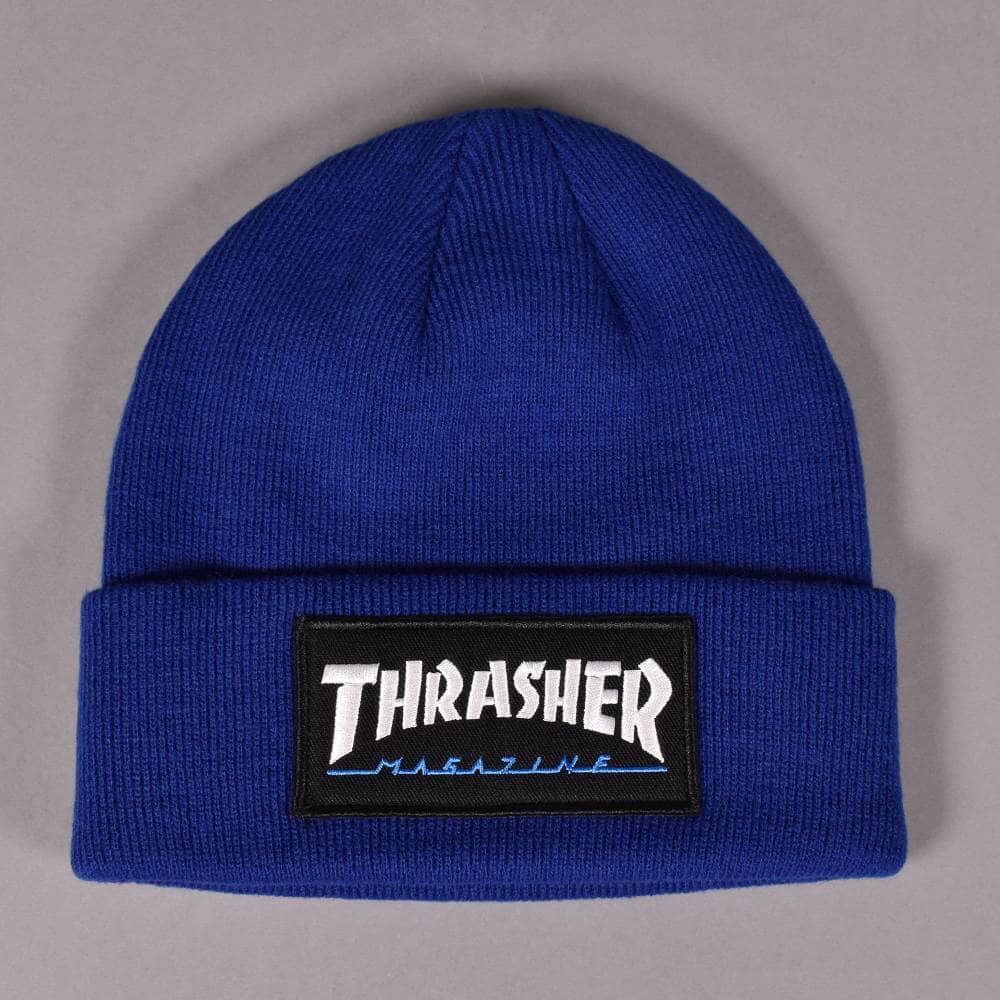 Blue Store Logo - Thrasher Logo Patch Beanie Blue CLOTHING from Native