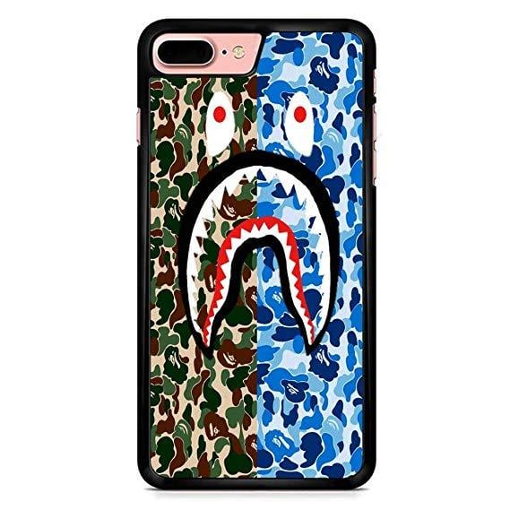 Blue BAPE Shark Logo - Bape Shark Camo Flag iPhone 7 Plus Case Black: Cell