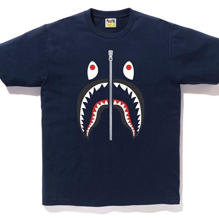 Blue BAPE Shark Logo - Bape Color Shark Face Tee (Navy)