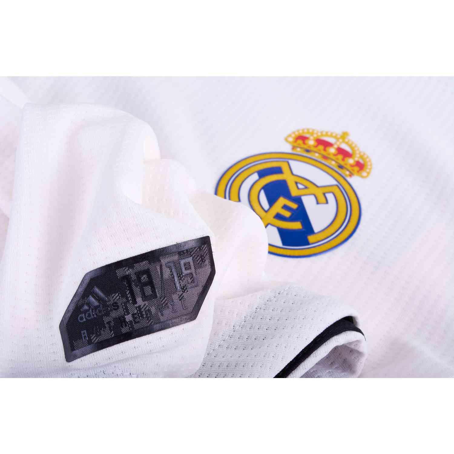 Adidas Real Madrid Logo - Adidas Real Madrid Home Authentic L S Jersey 2018 19