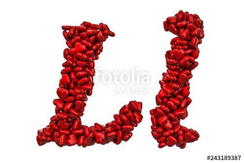 Red Cursive L Logo - Cursive letter L from red hearts, capital and small letters. 3D ...
