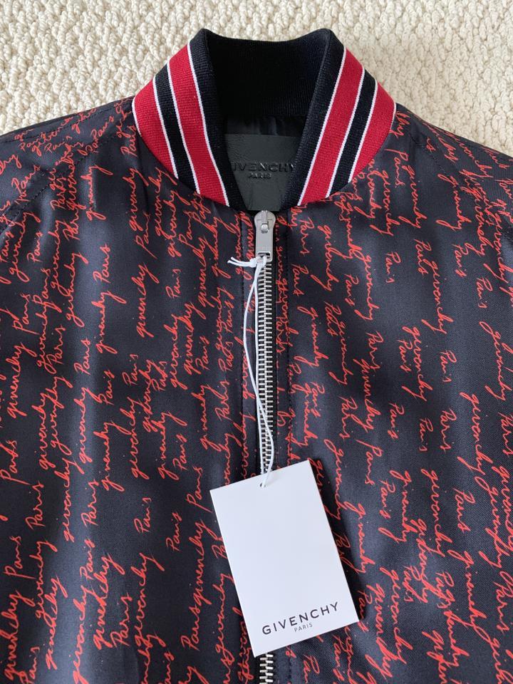 Red Cursive L Logo - Givenchy Black Red Cursive Signature Logo Silk Bomber Jacket Size 12 ...