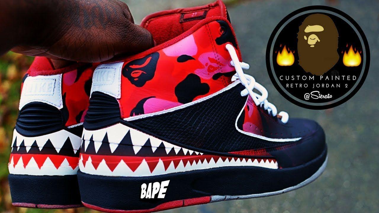 BAPE Jordan Logo - Full Custom | BAPE Jordan 2 Retro Restore/Re-paint by Sierato - YouTube