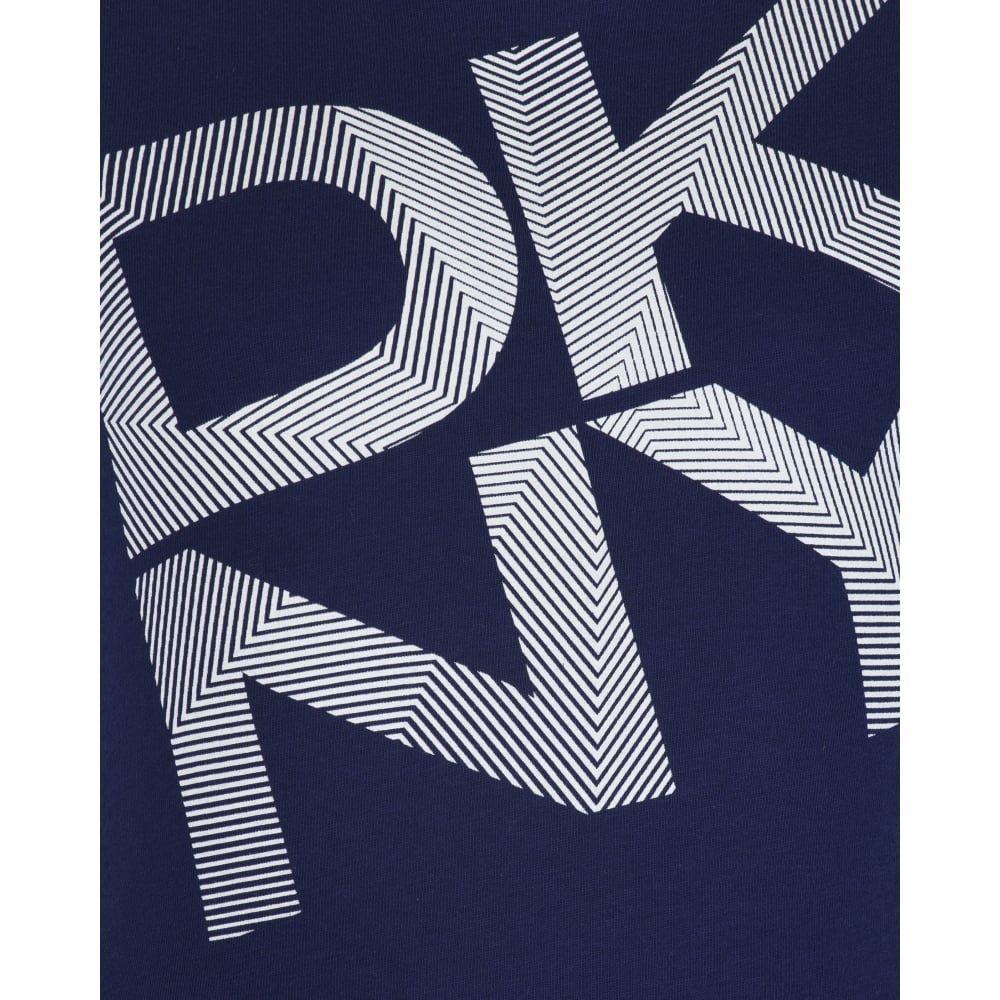 White and Blue Striped Logo - DKNY Boys Blue T Shirt With White Striped Logo Print